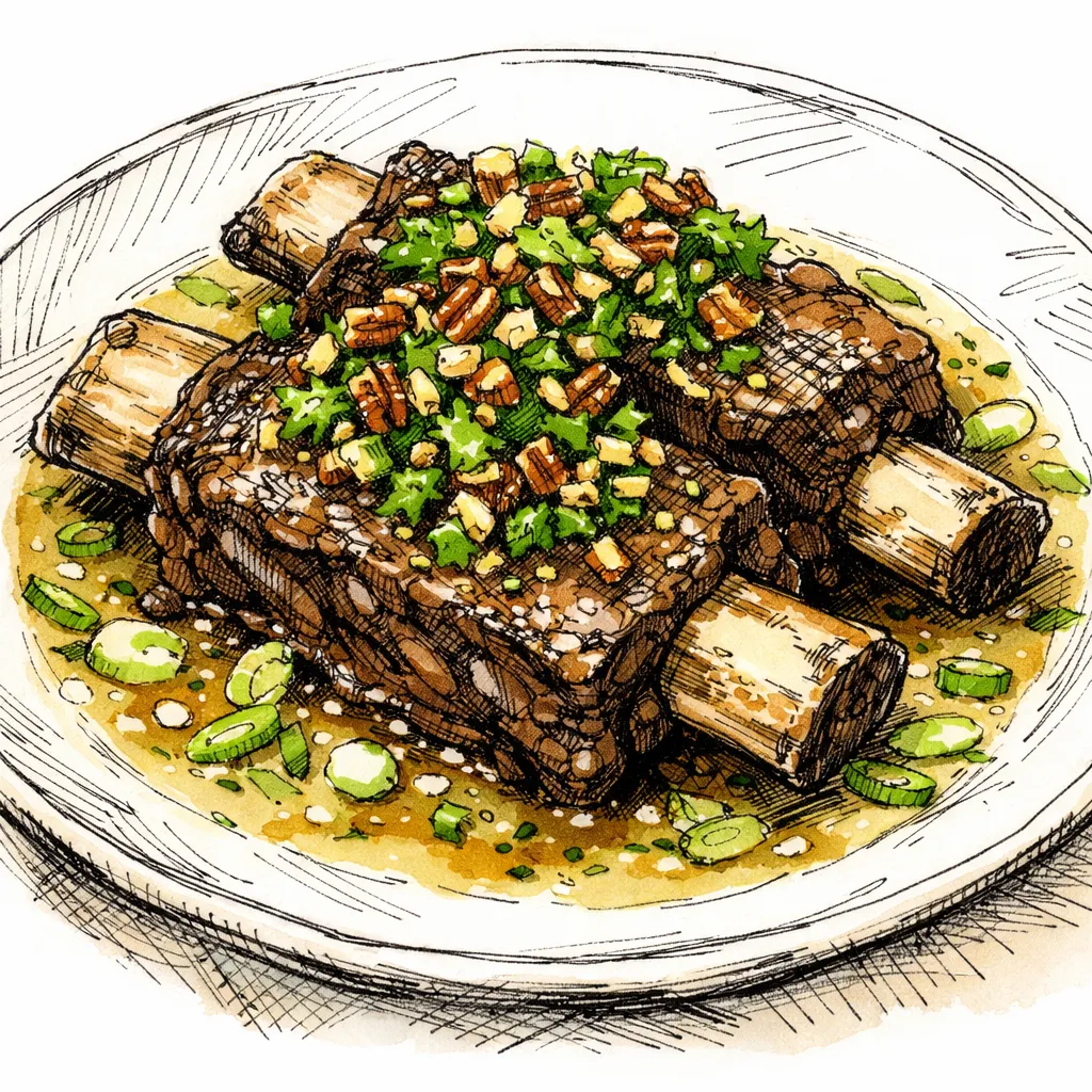 Sunday Heritage Bone-In Short Ribs with Spring Onion Gravy &amp; Pecan Gremolata by Marcus Stone | inspochef | inspochef