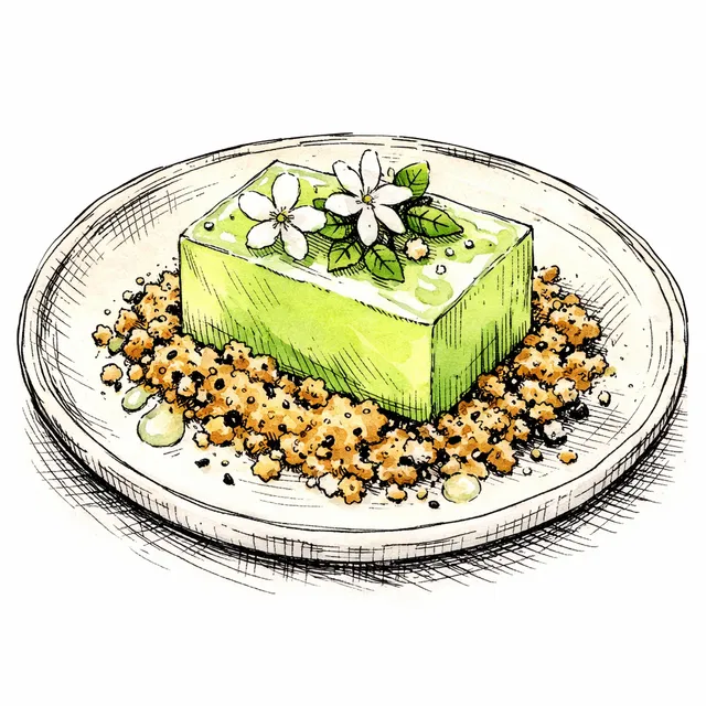 Cold-Set Honeydew & Jasmine Block with Salted Sesame Sand