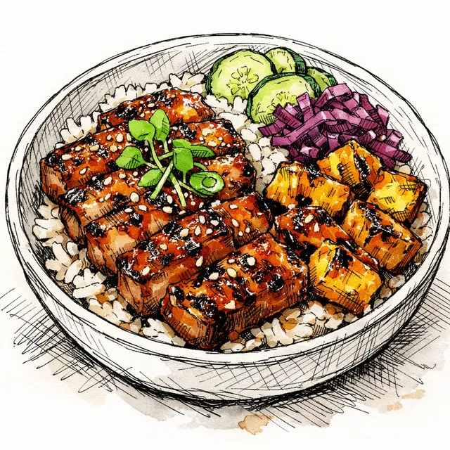 Crispy Shio Koji Pork Belly Bowl with Charred Pineapple-Gochujang Glaze
