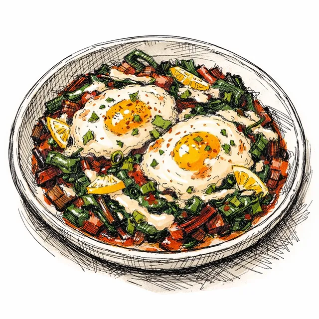 Smoky Swiss Chard & Harissa Skillet Poach with Preserved Lemon Tahini
