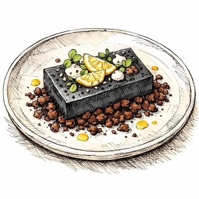Cold-Set Black Sesame & Yuzu Slab with Tempered Cocoa Crunch