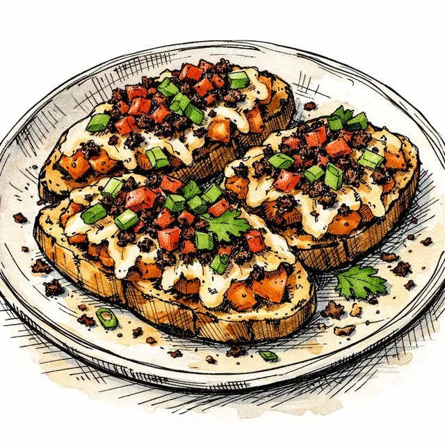 Caramelized Sweet Potato Molletes with Skillet-Toasted Ancho Crunch