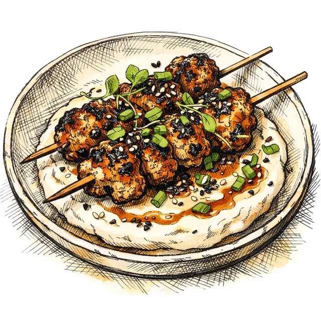 Aji Panca & Black Garlic Glazed Cauliflower "Robata" with Whipped Sesame Tofu