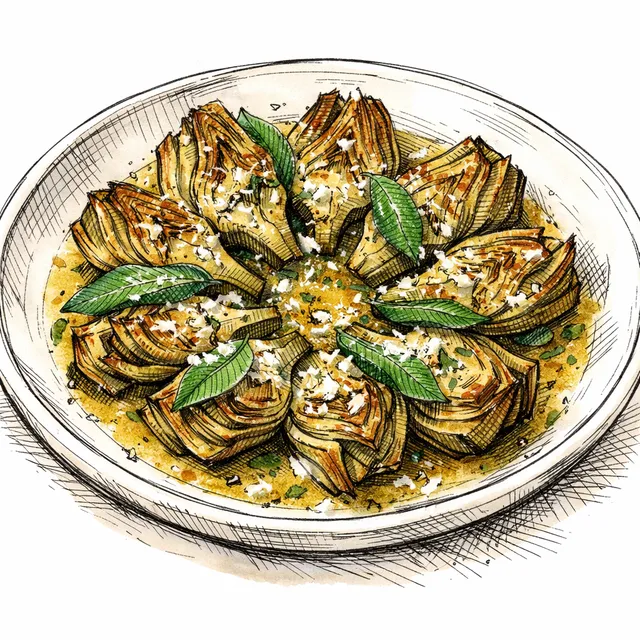 The Sforza Rotunda: Gentle Pan-Roasted Artichokes with Dry Vermouth and Sage-Parmigiano Butter