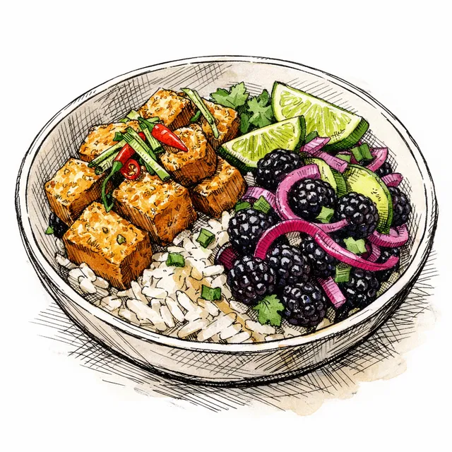 The Bangkok-to-Bogotá Crispy Lemongrass Tofu & Quick-Pickled Blackberry Desk Escape
