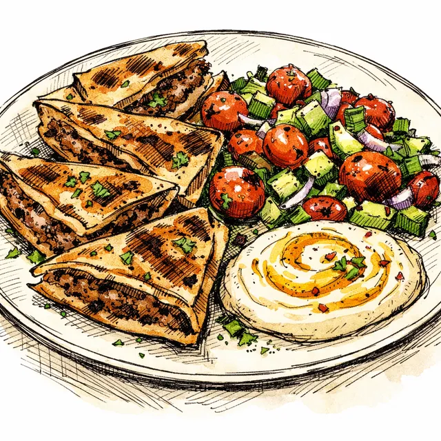 Blistered Lamb Arayes with Scorched-Tomato Salad & Amba Tahini