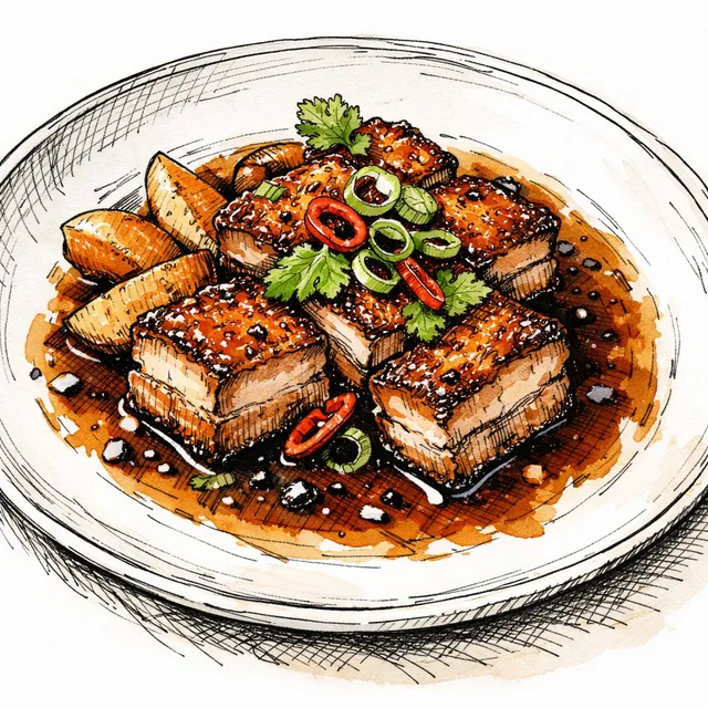 Crispy Pan-Seared Pork Belly with Spiced Tamarind-Sake Pan Reduction