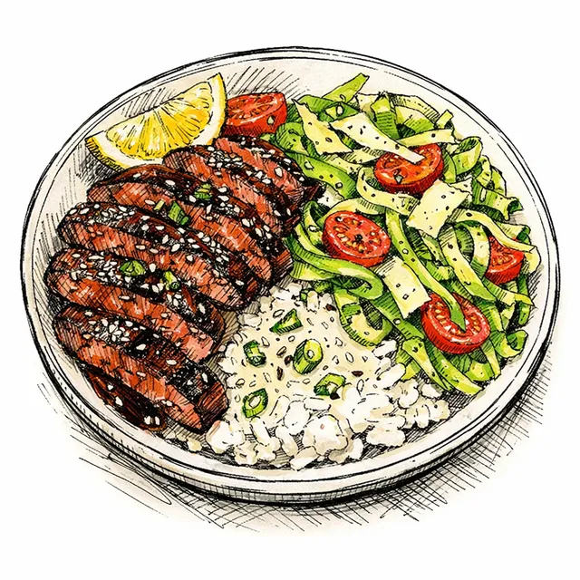 The Taipei-to-Tuscany Balsamic-Soy Flank Steak & Shaved Asparagus Desk Bowl