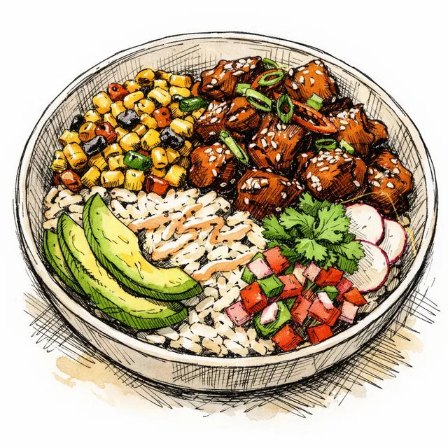 The Beijing-to-Baja Sticky Caramel Pork & Charred Corn Bowl