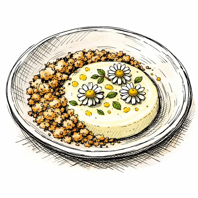 Cold-Set Chamomile & Buttermilk Custard with Almond-Olive Oil Sand