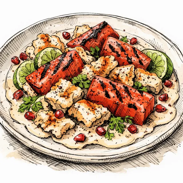 Fire-Scorched Watermelon & Torn Halloumi with Lime-Sumac Tahini