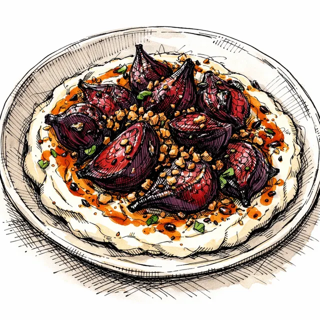 Blister-Roasted Beets with Black Cumin–Chili Oil, Whipped Feta–Tahini, and Crispy Spiced Buckwheat