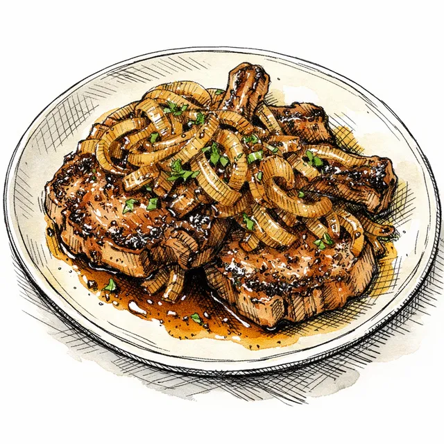 Cast-Iron Seared Bone-In Pork Chops with Fish Sauce-Caramelized Vidalias