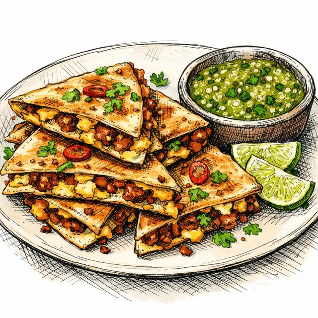 Chorizo–Egg Torta-Style Quesadillas (Pressed Crispy) + 2-Minute Charred Tomatillo–Jalapeño Blender Salsa