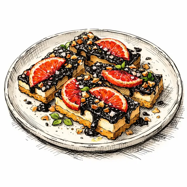 Winter Blood Orange–Tahini Sablé Bars with Black Sesame Praliné & Flaky Salt