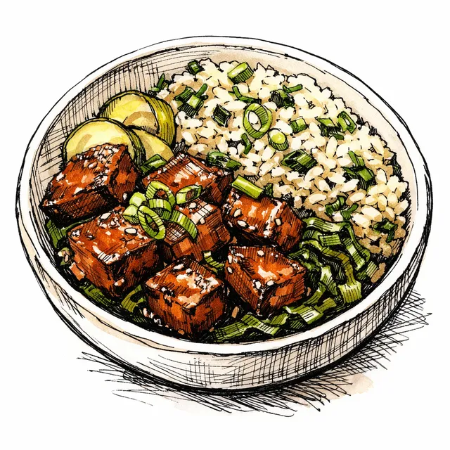 Braised Sweet Tea Pork Belly & Pot Likker Rice Bowls