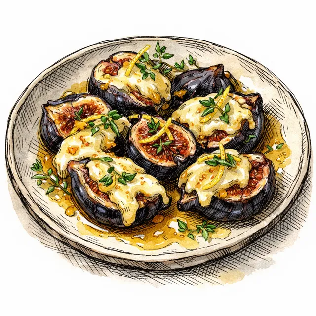 Broiled Black Mission Figs with Melted Camembert & Meyer Lemon Honey