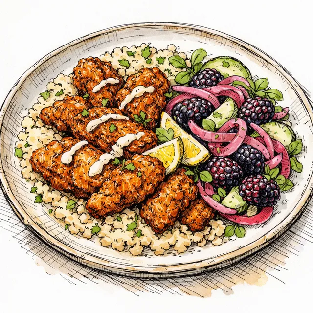 The Nairobi-to-Napa Crispy Berbere Chicken & Quick-Pickled Blackberry Desk Escape