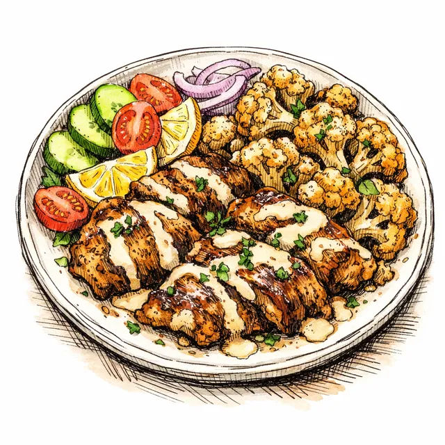 Sheet-Pan Shawarma Chicken Thighs with Spiced Cauliflower & Garlic Tahini