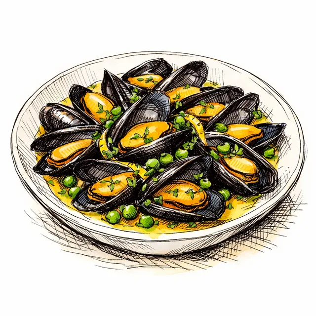 Golden Hour in a Bowl: Lillet & Saffron Steamed Mussels with Spring Peas