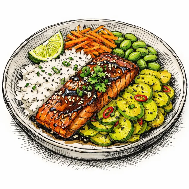 The Bergen-to-Bali Sweet Soy Salmon & Quick-Pickled Turmeric Cucumber Desk Escape