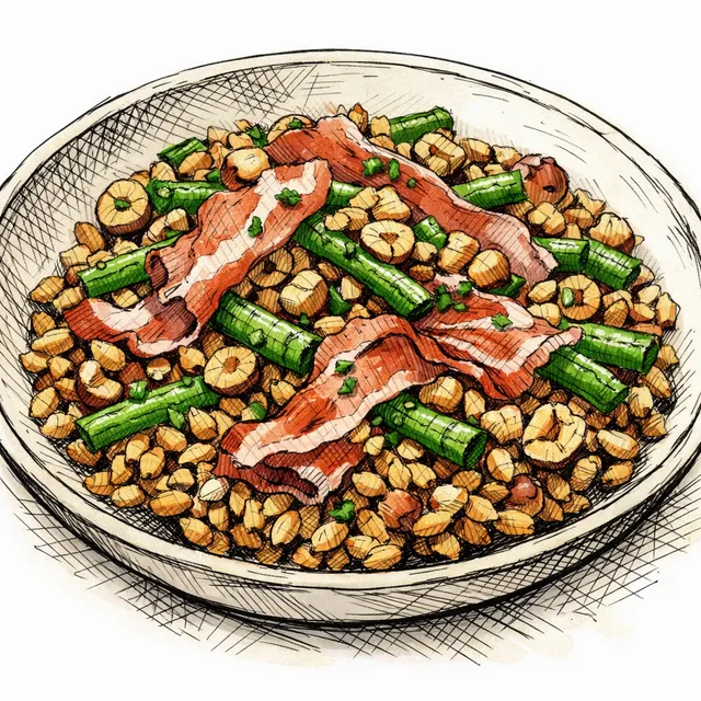 The Piedmontese Pavilion: Warm Farro Toss with Speck, Fagiolini, and Hazelnuts