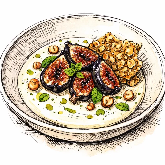 Cold-Infused Bay Leaf Cream with Flash-Seared Black Mission Figs