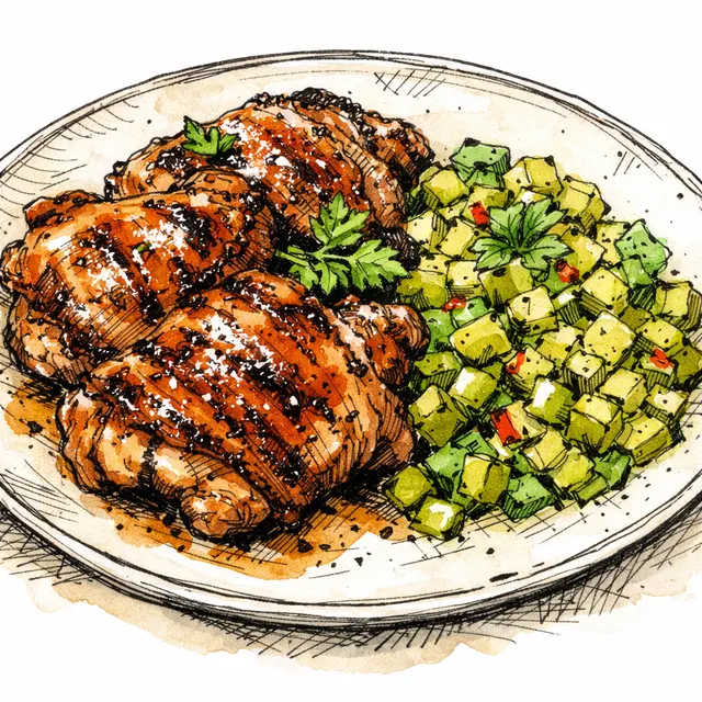 Sweet Tea & Umami-Brined Picnic Chicken Thighs with Green Tomato Relish