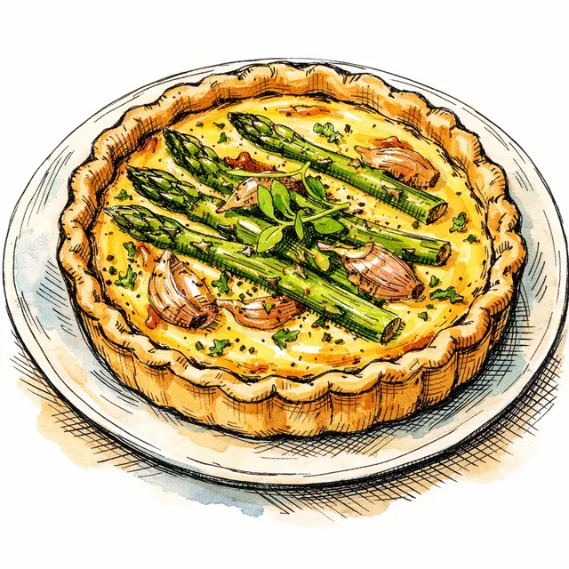 Spring Asparagus & Jammy Shallot Quiche with Meyer Lemon Custard