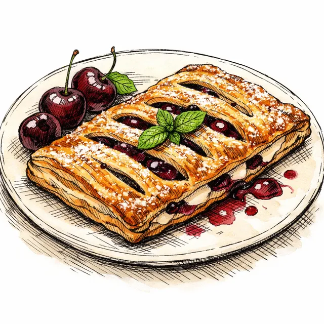 Dark Cherry and Vanilla Bean Creme Fraiche Rough-Puff Jalousie