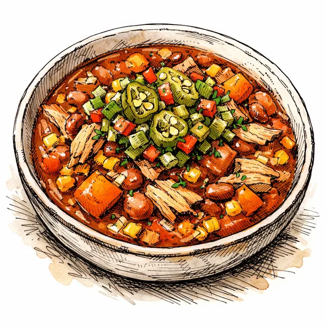 Slow-Simmered Sweet Potato Brunswick Stew with Smoked Turkey & Pickled Okra Relish