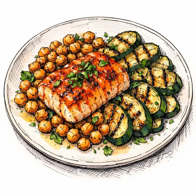 Sheet-Pan Harissa Butter Cod with Crispy Chickpeas & Charred Zucchini