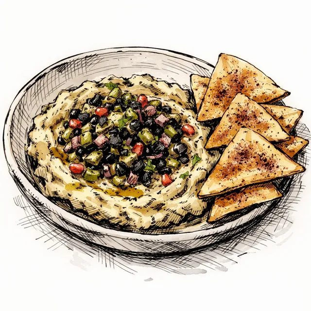 Burnt Eggplant & Charred Olive Crush with Crispy Sumac Pita