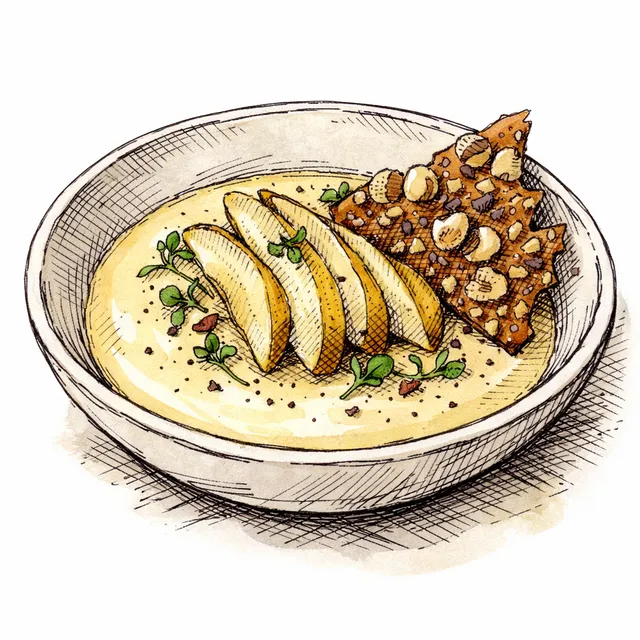 Pear–Earl Grey Set Custard with Rye–Hazelnut Brittle