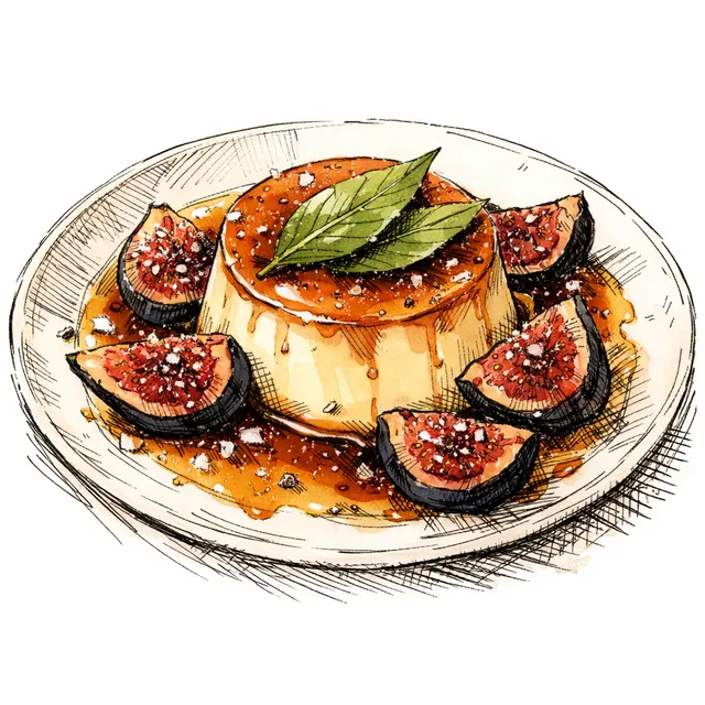 Cold-Infused Bay Leaf Crème Caramel with Salted Black Figs