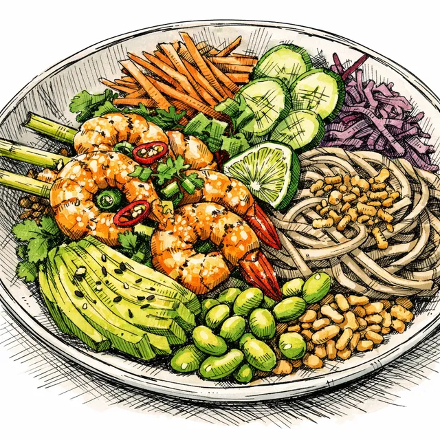 Saigon-to-Sapporo Lemongrass Prawn & Cold Soba Crunch Bowl