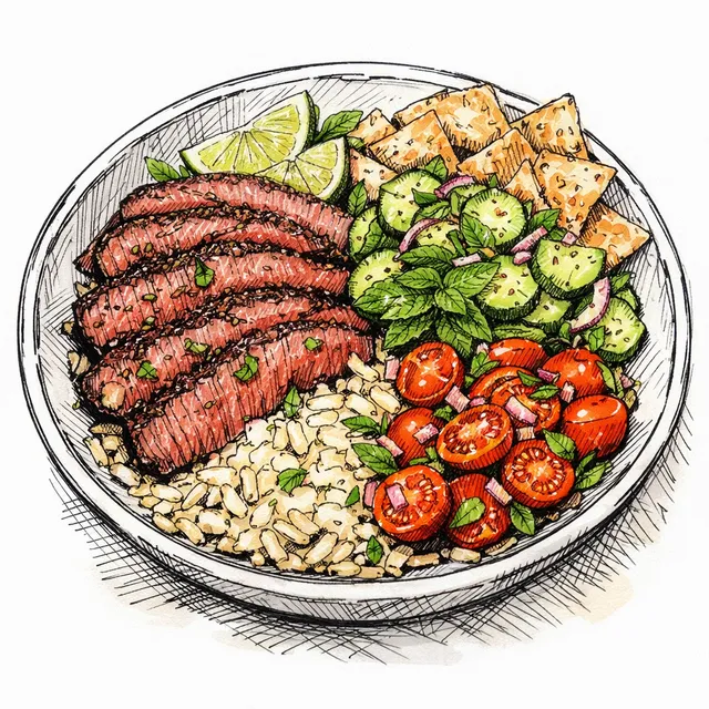 The Lima-to-Lebanon Sumac-Lime Flank Steak & Cucumber-Mint Crunch Bowl