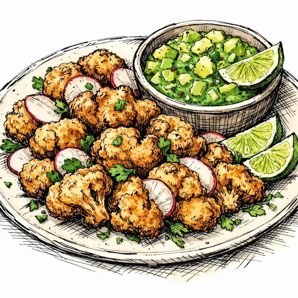 Cauli-“Chicharrón” Crunch Bites (Sheet-Pan or Air-Fryer) + Bright Avocado–Lime Salsa Verde by María “Mari” Santiago | inspochef | inspochef