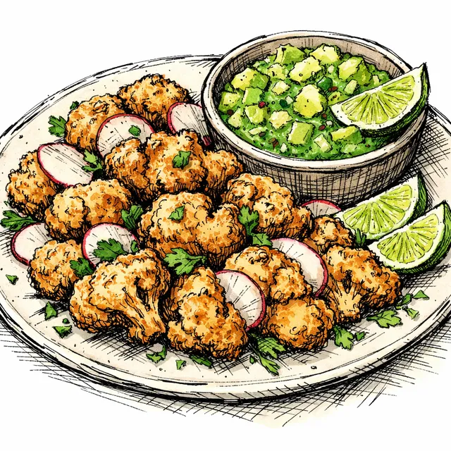 Cauli-“Chicharrón” Crunch Bites (Sheet-Pan or Air-Fryer) + Bright Avocado–Lime Salsa Verde