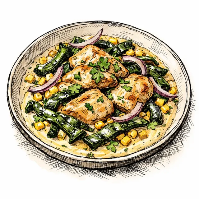 20-Minute "No-Peel" Poblano & Corn Chicken Braise (Pollo en Rajas Cremosas)