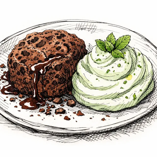 Warm Aerated Dark Chocolate Sponge with Ice-Whipped Fresh Mint Crème