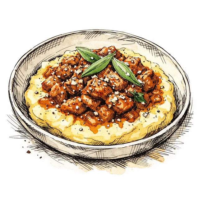 The Golden Plinth: Simmered Veal and Sage Ragù over Soft Polenta