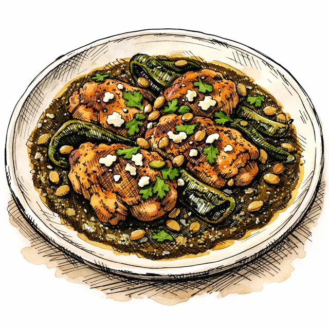 Skillet Chicken Thighs in 15-Minute Blistered Poblano-Pepita "Mole"