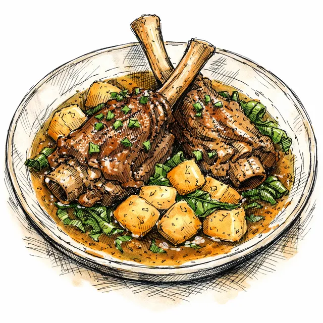 Pot Likker & Bourbon Braised Lamb Shanks with Glazed Turnips