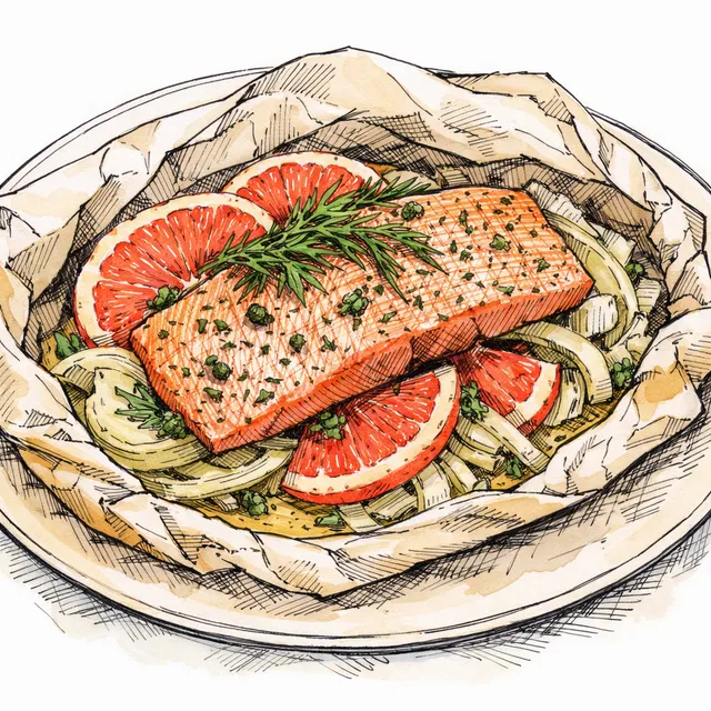 Steelhead Trout en Papillote with Pink Grapefruit & Fennel