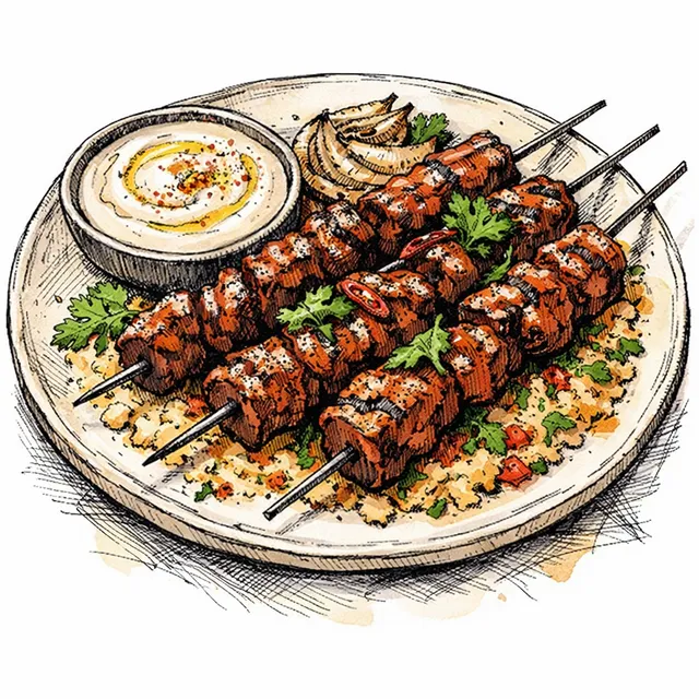 Fire-Forged Harissa Lamb Skewers with Smoked Onion Tahini