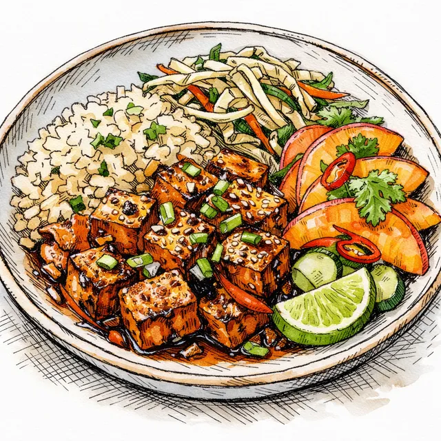The Oaxaca-to-Osaka Smoky Chipotle Tofu & Quick-Pickled Peach Desk Escape