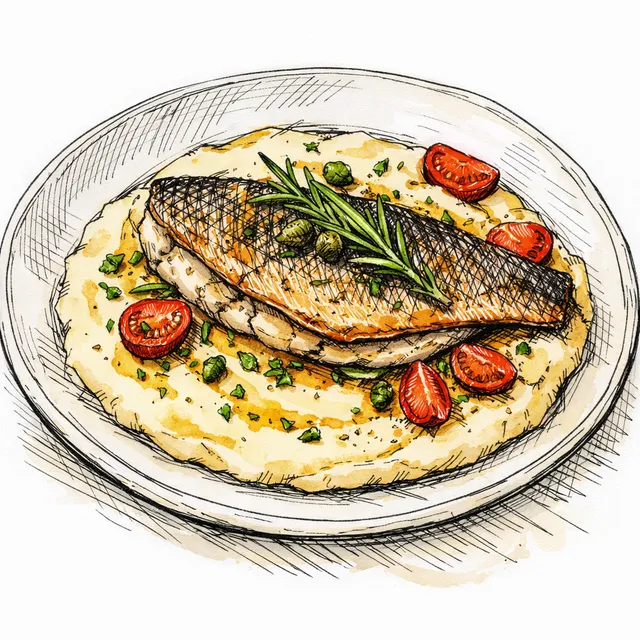 The Isola Belvedere: Slow Pan-Roasted Branzino with Rosemary-Vermouth Butter and Mascarpone Polenta