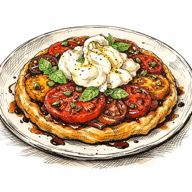 Caramelized Heirloom Tomato & Burrata Skillet Tatin