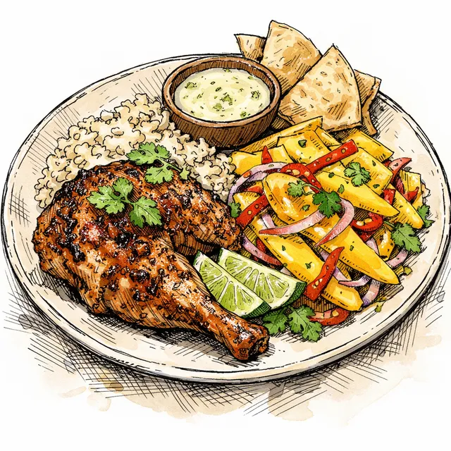 The Goa-to-Guadalajara Spiced Rotisserie Chicken & Quick-Pickled Chili Mango Desk Escape